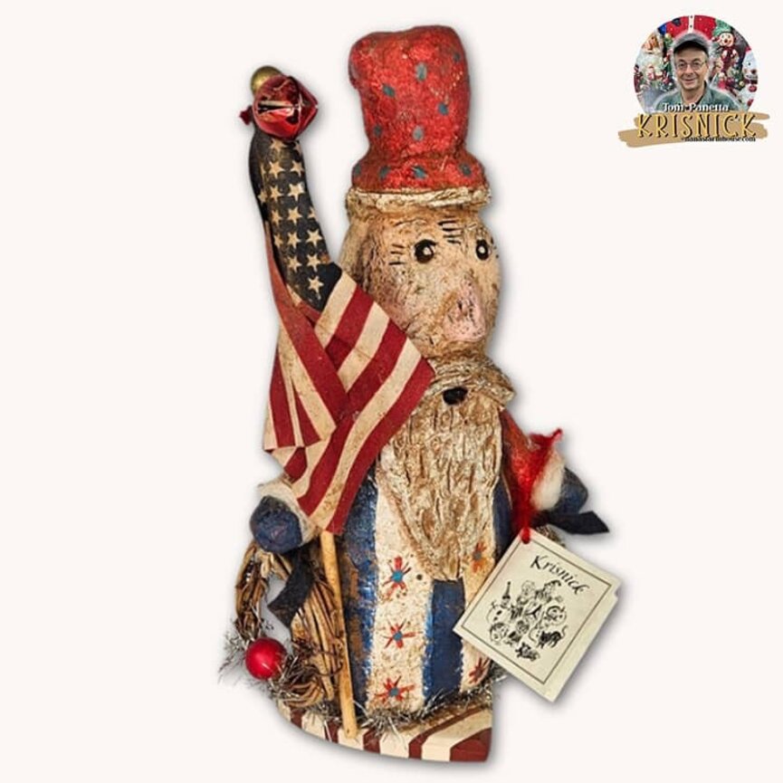 Krisnick Uncle Sam on Wood Heart with Bells - 11"