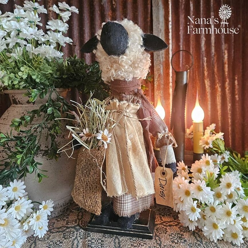 Daisy Girl Sheep Doll with Bag of Flowers - 16"