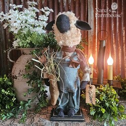 Gilbert Boy Sheep Doll in Denim Coveralls W/Bag of Straw - 16"