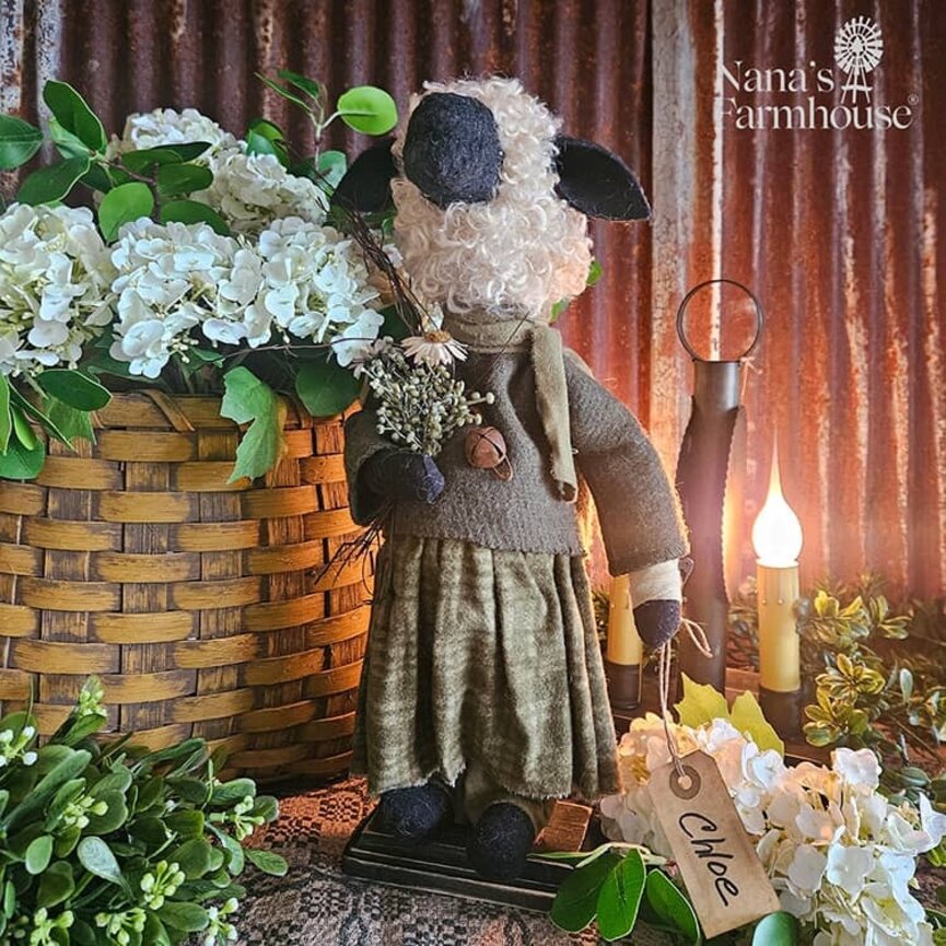 Chloe Girl Sheep Doll with Bell & Flowers - 16"