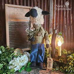 Barley Boy Sheep Doll Holding Flowers - 16"