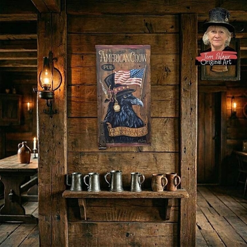 Terri Palmer Hand Painted American Crow Pub - 11.5" x 21.5"