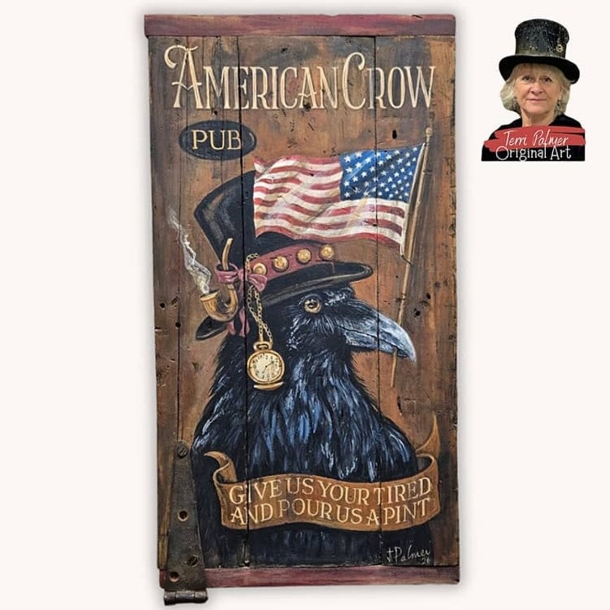 Terri Palmer Hand Painted American Crow Pub - 11.5" x 21.5"