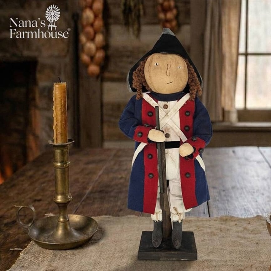 Revolutionary Soldier Doll in Jacket with Rustic Bells Holding Rifle - 21"