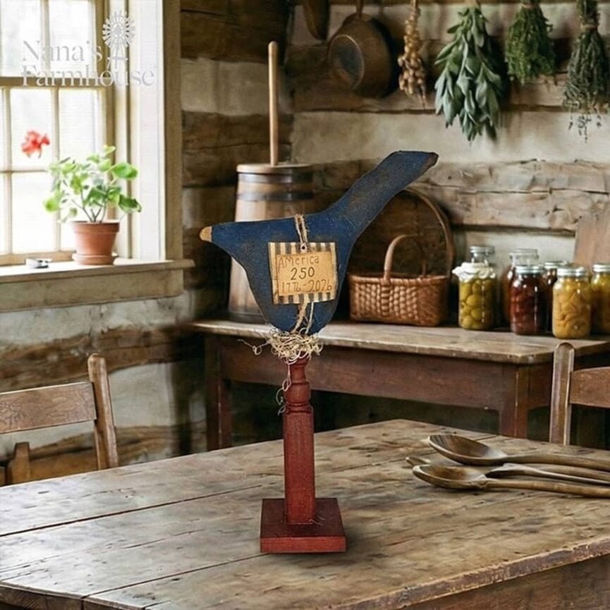 Primitive "250th" Blue Bird Red Base - 13"