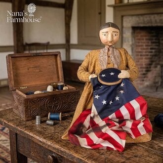 Betsy Ross Doll Sewing American Flag Mustard Dress