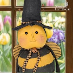 Primitive Bee Doll with Hat Holding a Bucket of Flowers - 31.5"