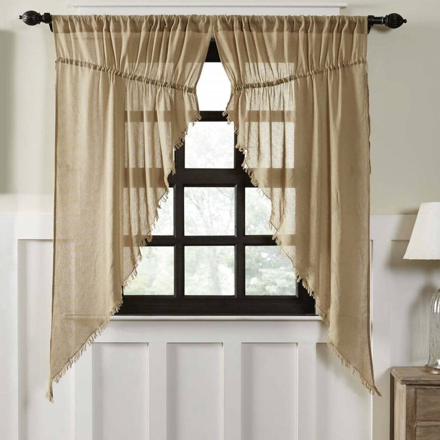 Tobacco Cloth Prairie Curtain Fringed -  Set of 2