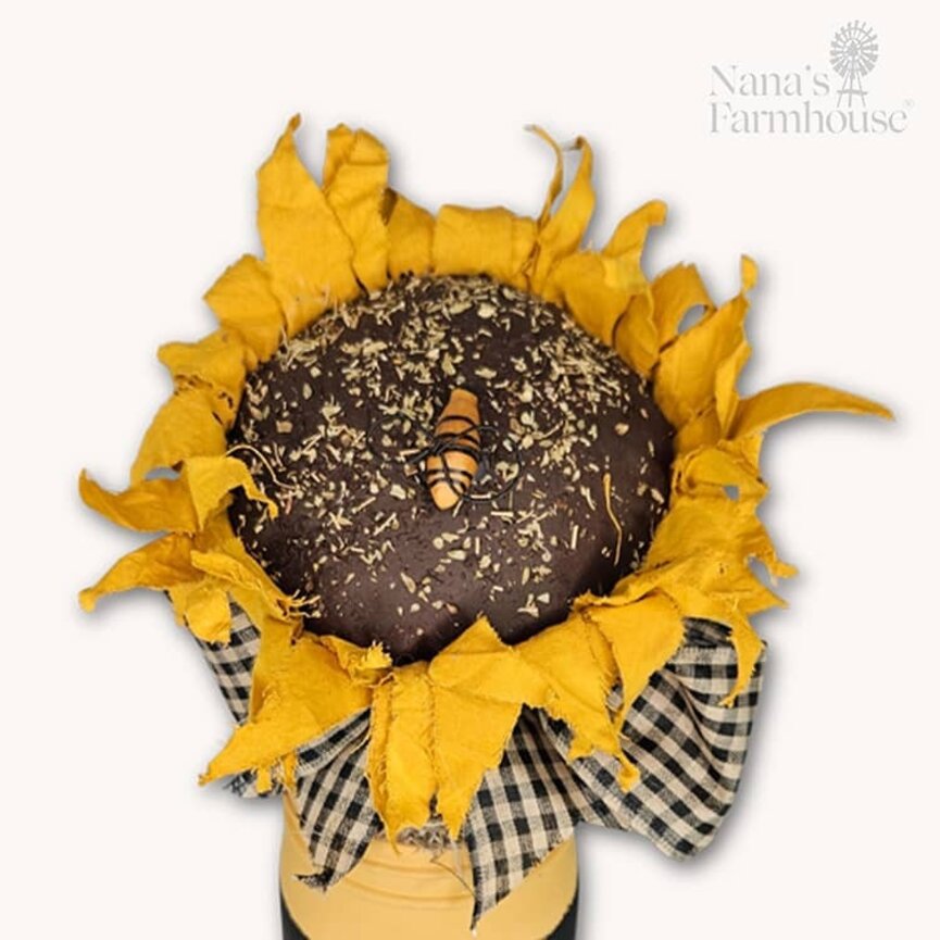 Sunflower Bee Jar with Black & Tan Bow - 13"