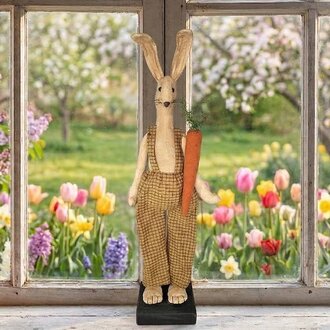 Boy Rabbit Doll in Plaid Coveralls