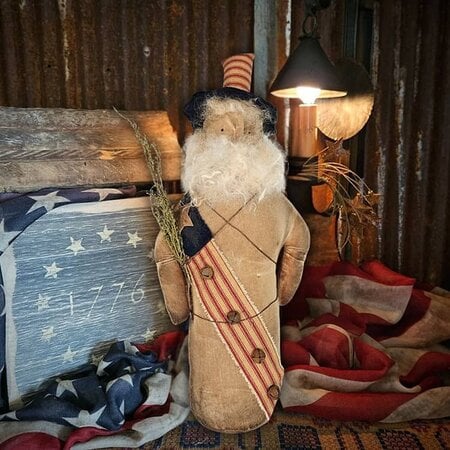Primitive Uncle Sam Doll with Flag Banner