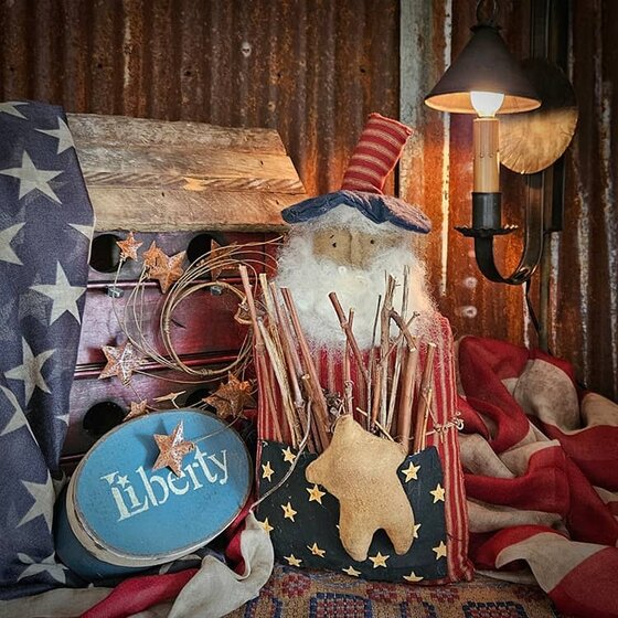 Primitive Uncle Sam Doll with Pocket of Twigs