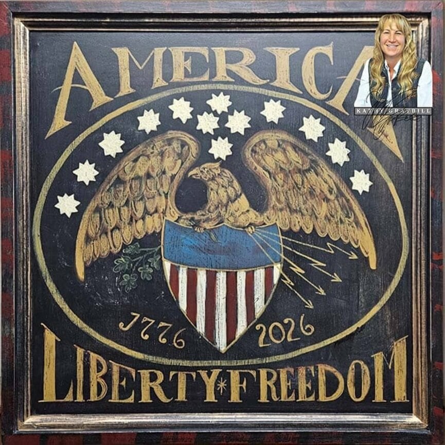 Kathy Graybill Hand Painted Gold Eagle Liberty Freedom - 25.5" W x 25.5" T