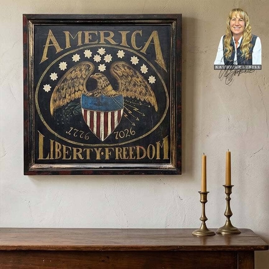 Kathy Graybill Hand Painted Gold Eagle Liberty Freedom - 25.5" W x 25.5" T