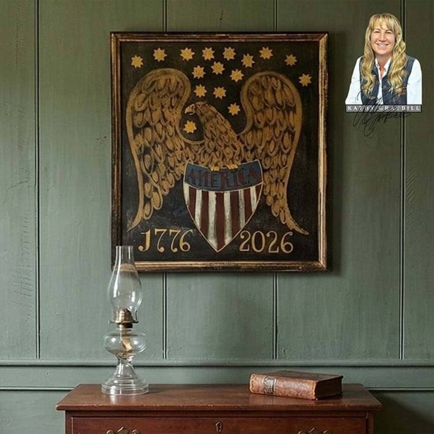Kathy Graybill Hand Painted Gold Eagle America 250th 1776-2026 - 21.5" x 23.5"