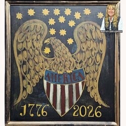 Kathy Graybill Hand Painted Gold Eagle America 250th 1776-2026 - 21.5" x 23.5"