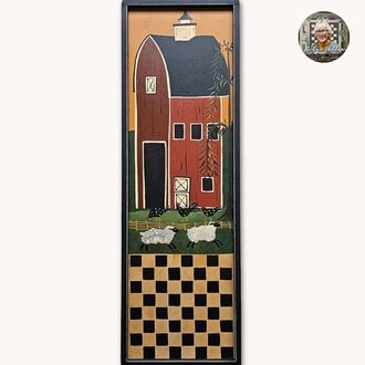 Barn W/Roosters & Sheep Checkerboard