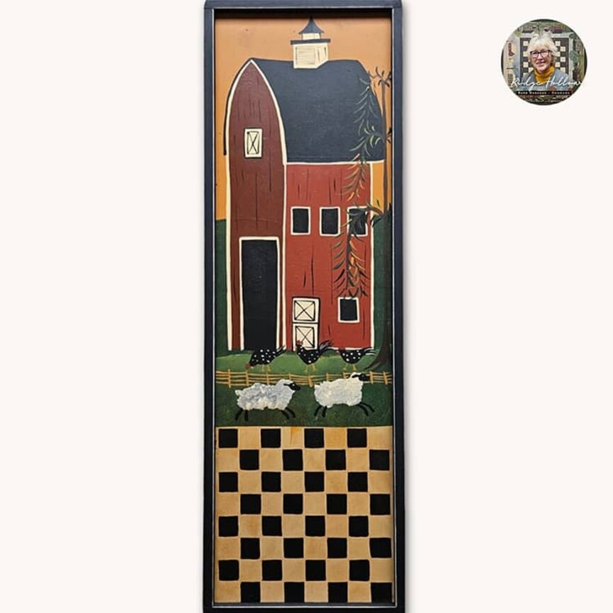 Barn W/Roosters & Sheep Checkerboard 24" x 9"