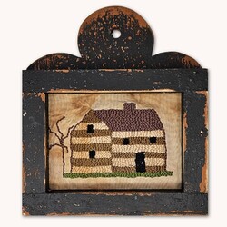 Distressed Black Framed Needle Punch Cabin W/Tree 10" T x 9" W