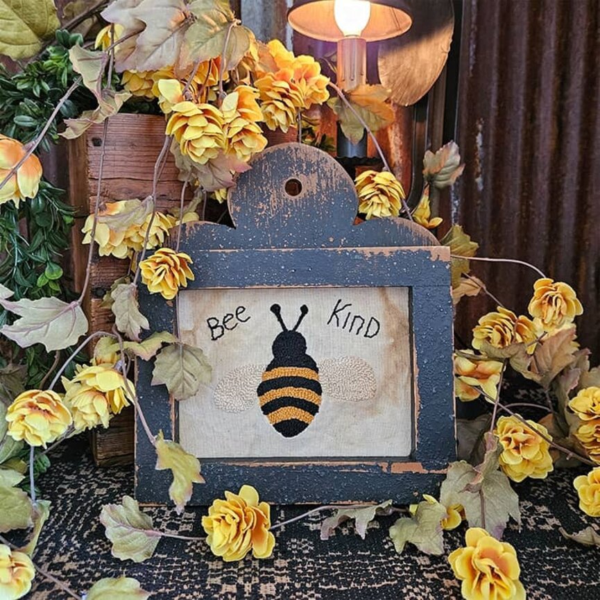 Needle Punched Bee Kind Distressed Black Frame - 10" x 9"