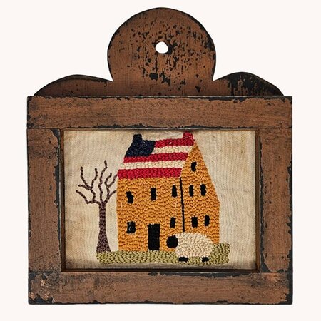 Cabin Brown Framed Needle Punched Salt Box House with Flag Roof & Sheep