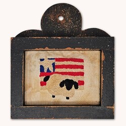 Distressed Black Framed Needle Punched American Flag with Sheep - 10" x 9"