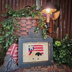 Distressed Black Framed Needle Punched American Flag with Sheep - 10" x 9"