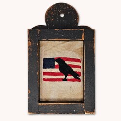 Distressed Black Framed Needle Punched American Flag with Crow - 12" x 7"