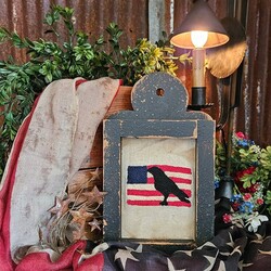 Distressed Black Framed Needle Punched American Flag with Crow - 12" x 7"