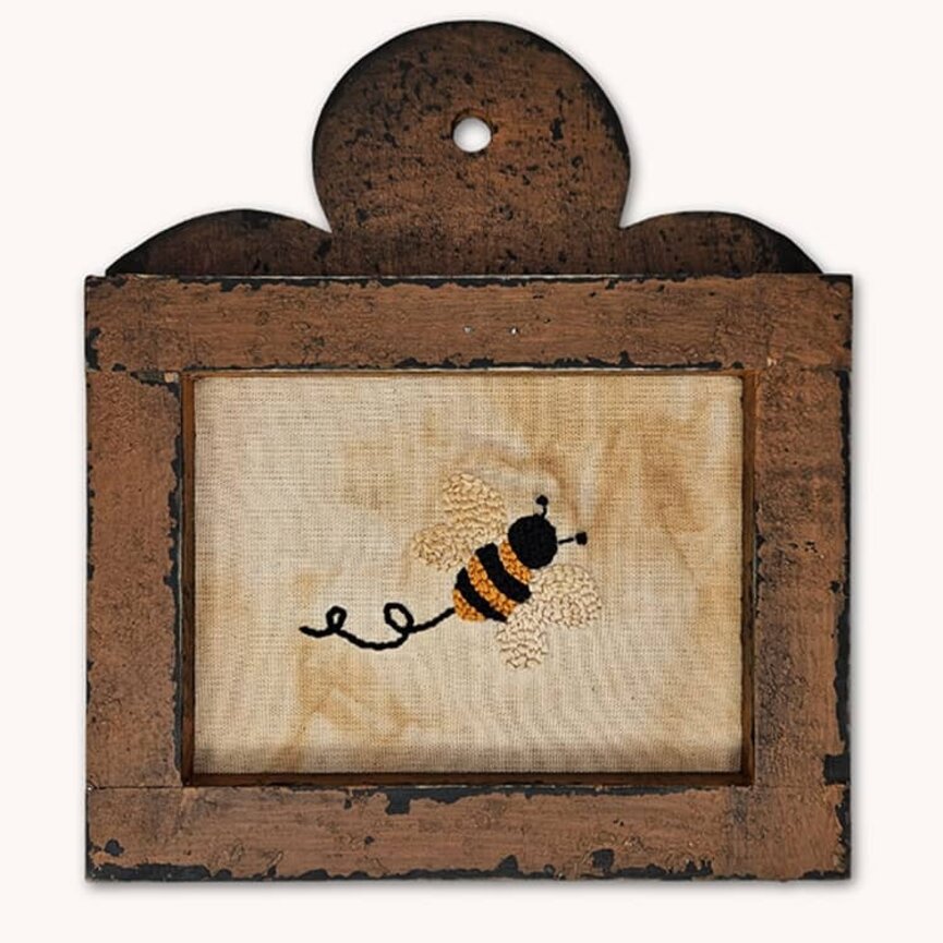 Distressed Cabin Brown Framed Needle Punched Bee - 10" x 9"