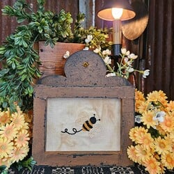 Distressed Cabin Brown Framed Needle Punched Bee - 10" x 9"