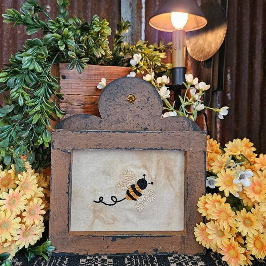 Distressed Cabin Brown Framed Needle Punched Bee - 10" x 9"