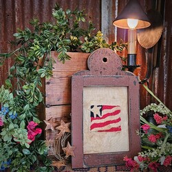 Distressed Cottage Red Framed Needle Punched American Flag - 12" x 7"
