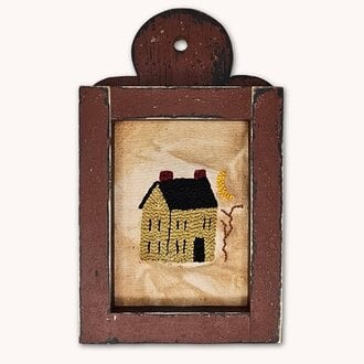 Cottage Red Framed Needle Punched Sage Green Saltbox House