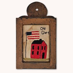 Distressed Cabin Brown Framed Needle Punched Old Glory Red Saltbox & Flag - 12" x 7"