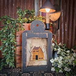 Distressed Black Framed Needle Punched Mustard Saltbox House - 12" x 7"