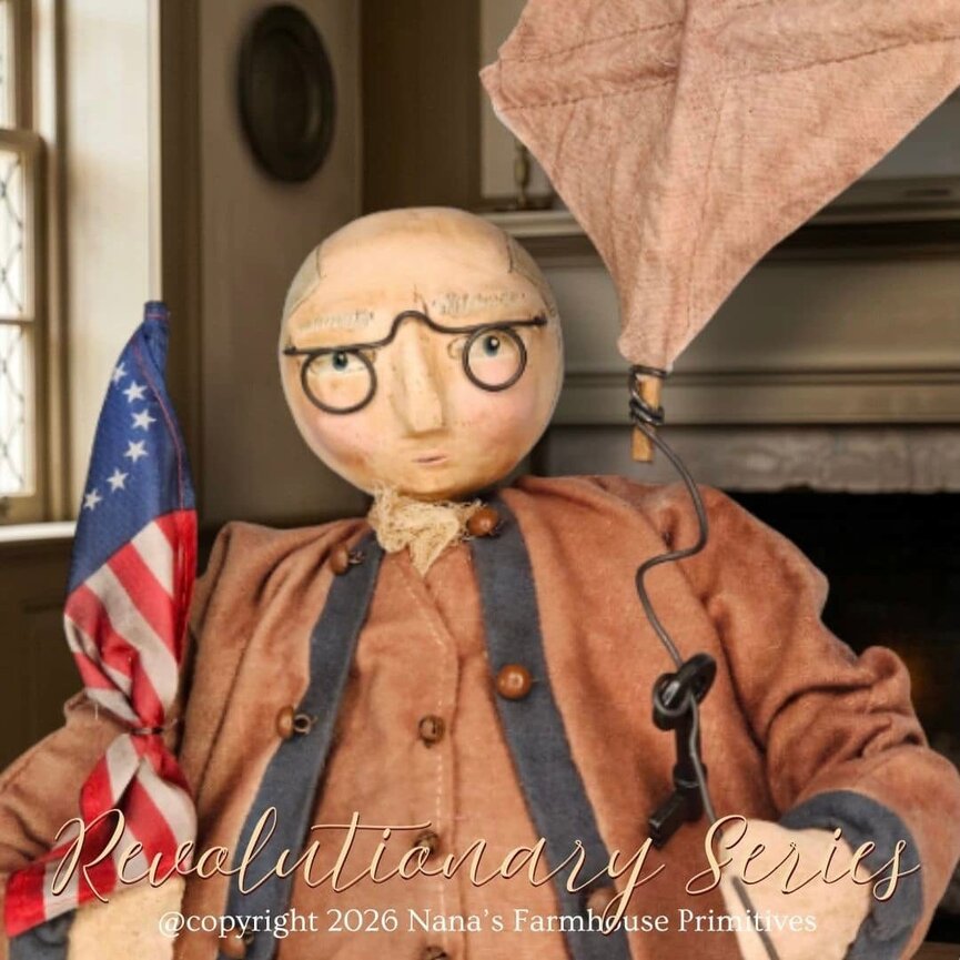 Ben Franklin Doll in Brown Suit with Kite & Flag - 19"