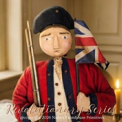 British Soldier Doll in Red Coat with Flag & Musket Loader - 20"