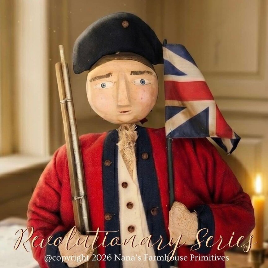 British Soldier Doll in Red Coat with Flag & Musket Loader - 20"