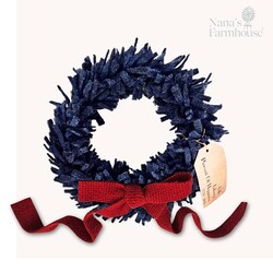 Wool Felt Wreath Midnight Blue with Seeded Strawberry Bow - 9"