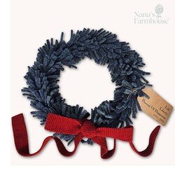 Wool Felt Wreath Corduroy Blue with Seeded Strawberry Bow - 9"