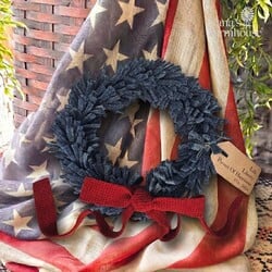 Wool Felt Wreath Corduroy Blue with Seeded Strawberry Bow - 9"