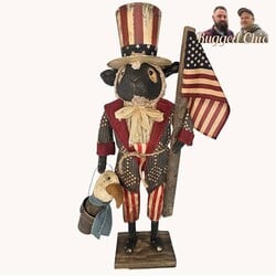 Sam The Sheep Doll in Confederate Blue Jacket Striped Red Pants Top Hat with Flag & Eagle - 31" x 8"