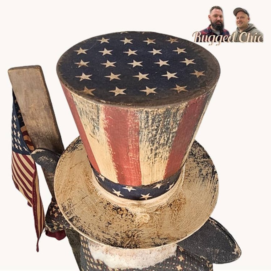 Sam The Sheep Doll in Confederate Blue Jacket Striped Red Pants Top Hat with Flag & Eagle - 31" x 8"