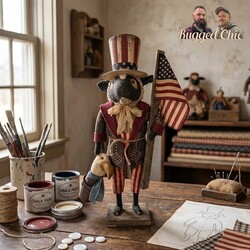 Sam The Sheep Doll in Confederate Blue Jacket Striped Red Pants Top Hat with Flag & Eagle - 31" x 8"