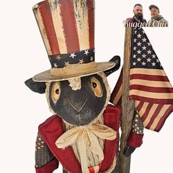 Sam The Sheep Doll in Confederate Blue Jacket Striped Red Pants Top Hat with Flag & Eagle - 31" x 8"