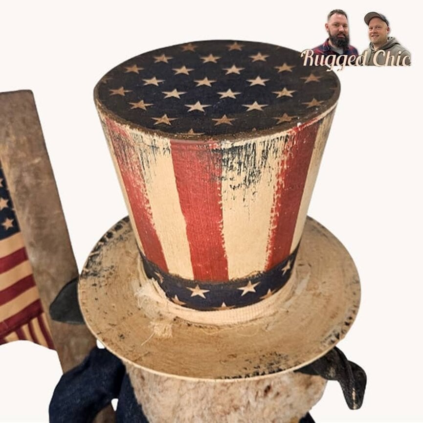 Sam The Sheep in Denim Jacket with Flag & Eagle - 31" x 8"