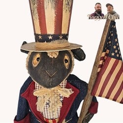 Sam The Sheep in Denim Jacket with Flag & Eagle - 31" x 8"