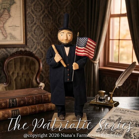 Abe Lincoln Holding Rolled Scroll & American Flag