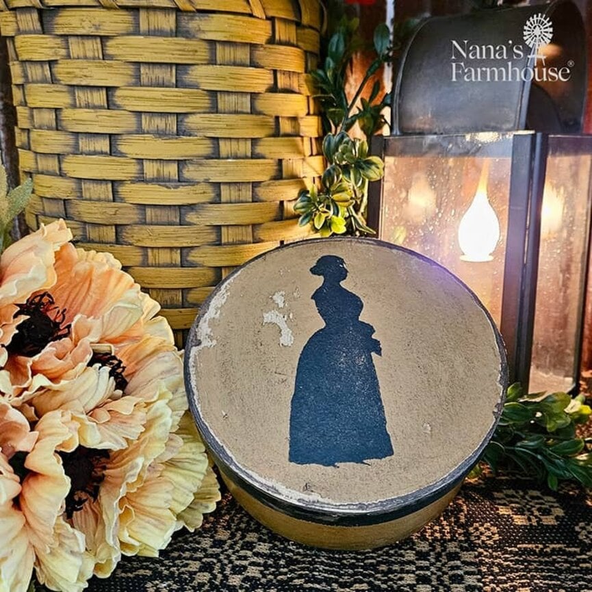 Round Box with Lid Mustard Black Silhouette - 6" x 3"